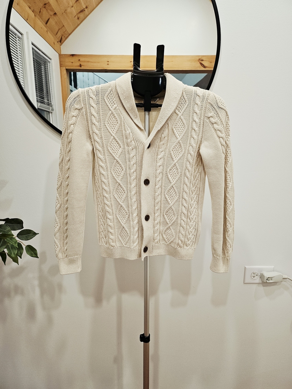 GAP Cream Cable-Knit Shawl Collar Cardigan